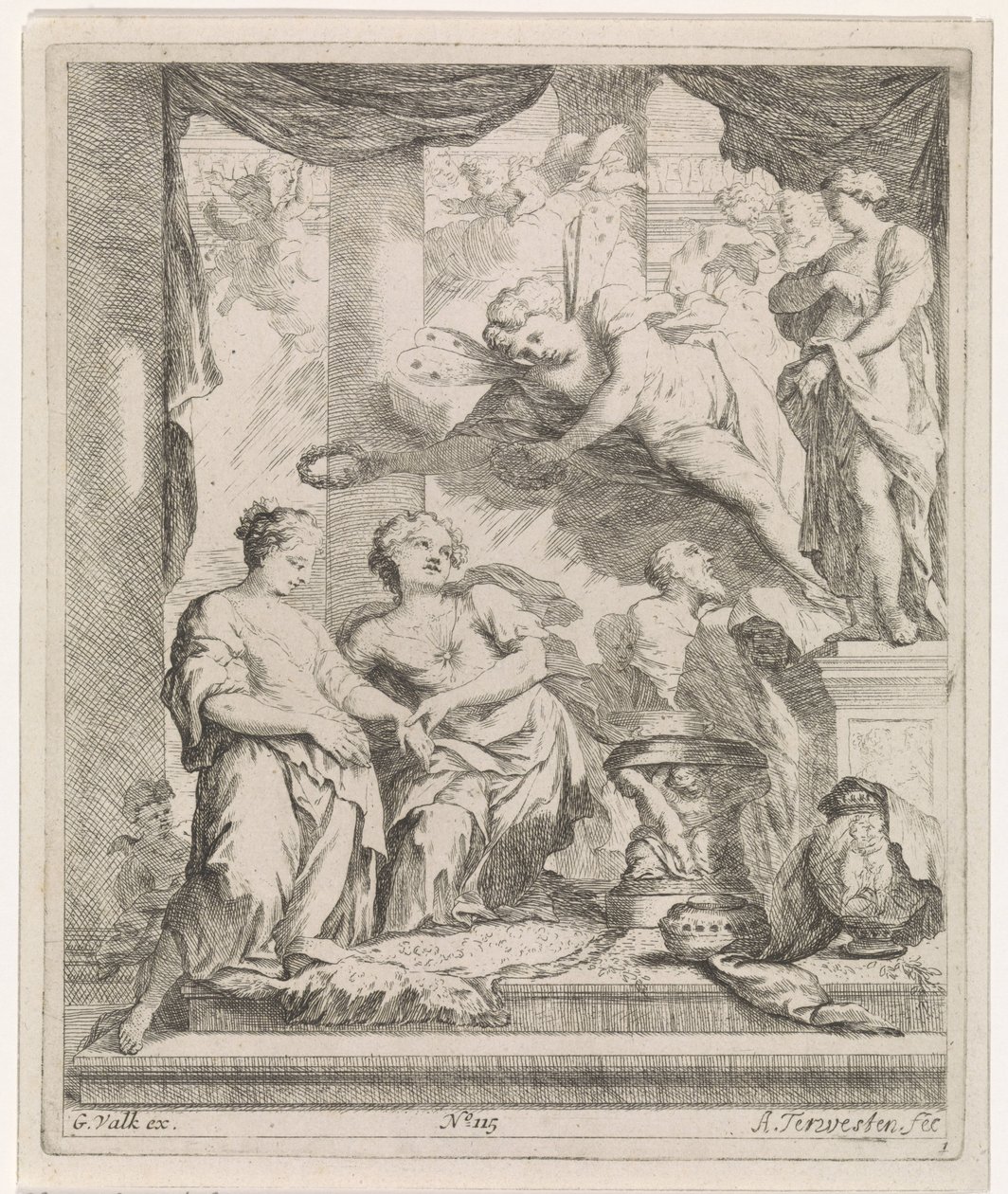 Mann und Frau vor einem Altar, von der Liebe gekrönt von Augustinus Terwesten (I)