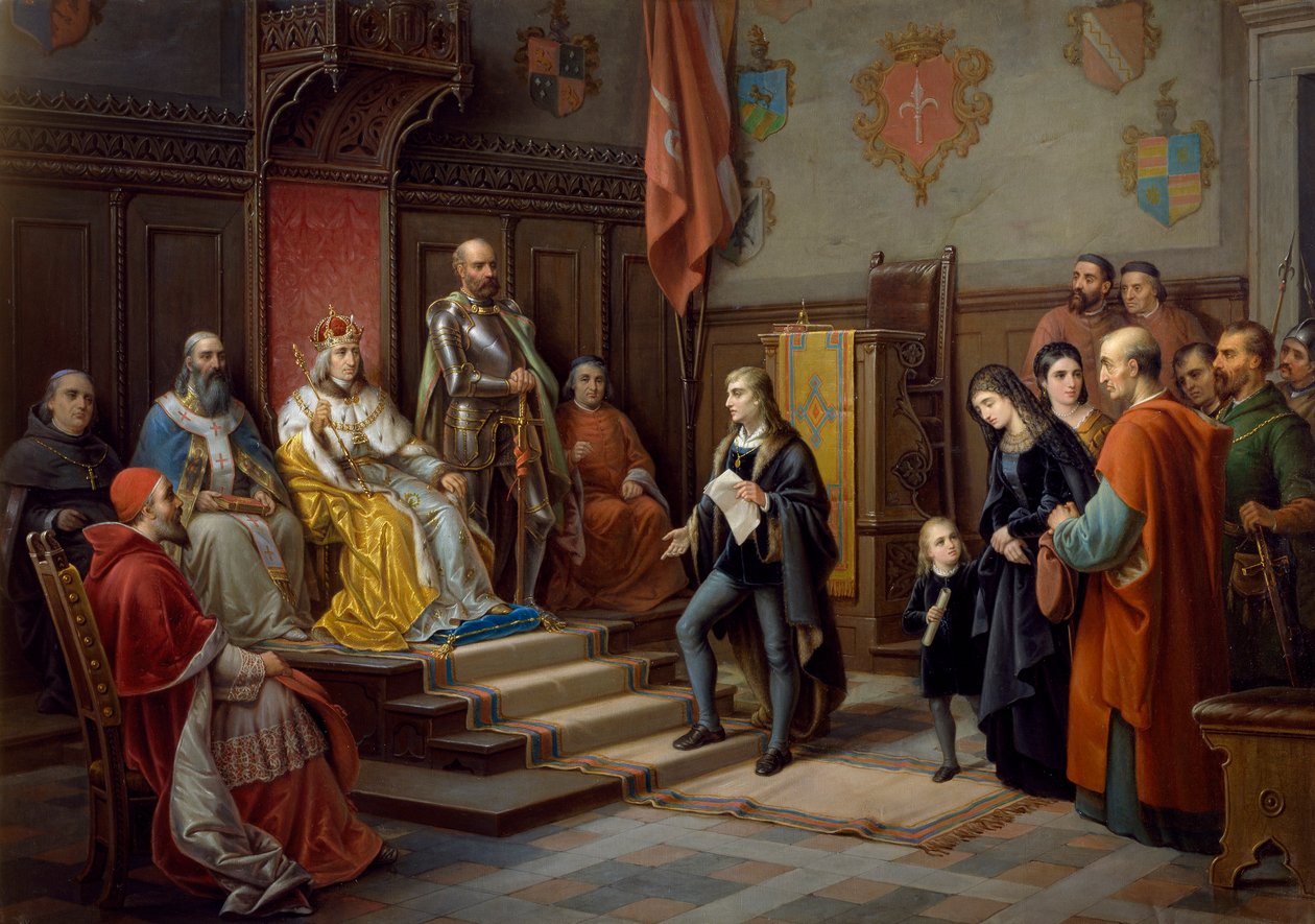 Friedrich III. wird vom Triester Dichter Raffaele Zovenzoni gedrängt, gegen die Türken zu marschieren von Augusto Tominz