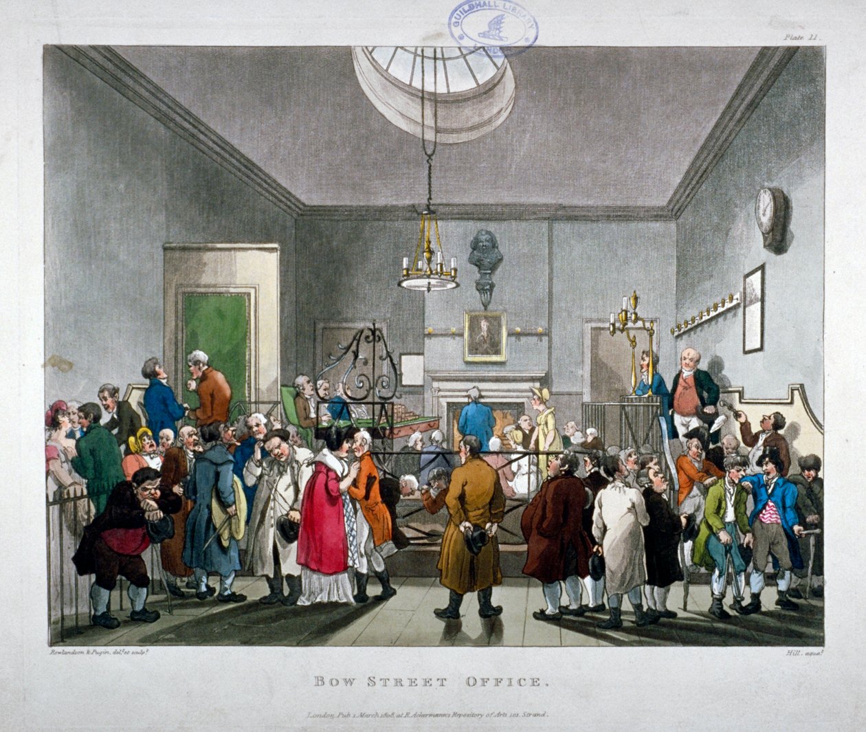 Bow Street Polizeigericht, Westminster, London, 1808 von Augustus Charles Pugin, Thomas Rowlandson
