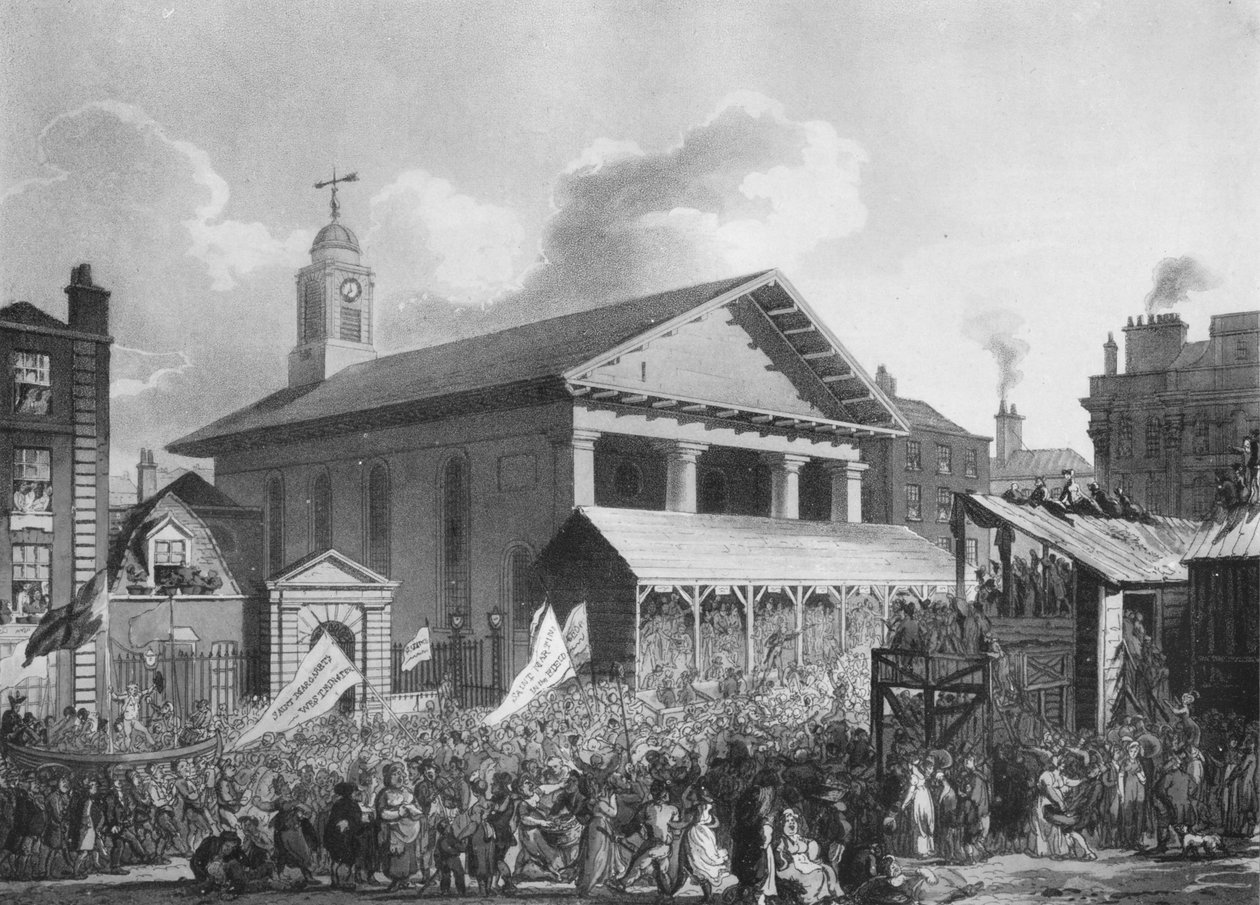 St. Pauls Kirche, Covent Garden Market, während der Westminster-Wahl von Augustus Charles Pugin