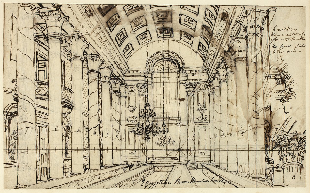 Studie für Egyptian Hall Mansion House, aus Microcosm of London von Augustus Charles Pugin