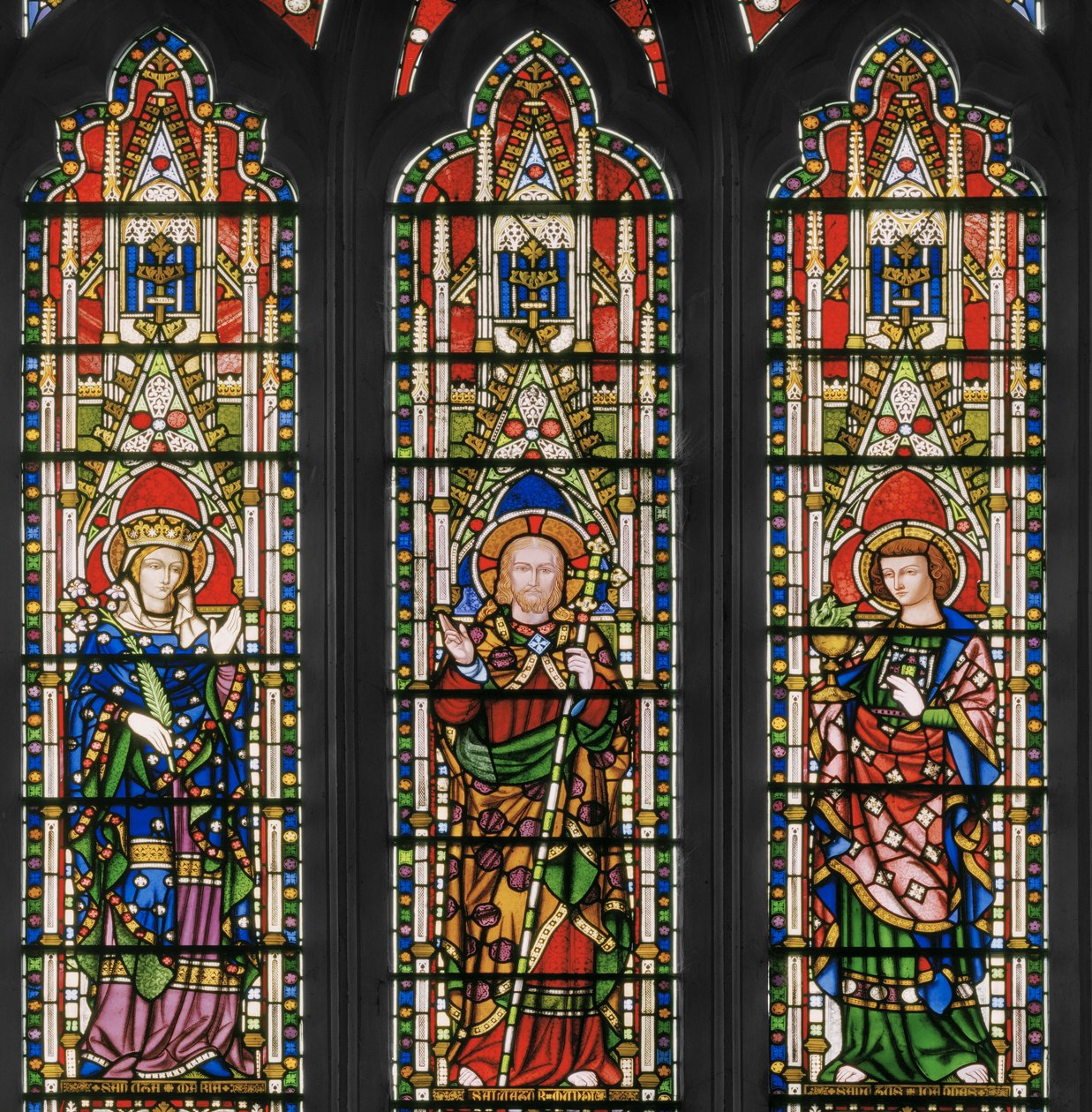 Jungfrau und Christus mit Heiligen, Ostfenster (Detail) von Augustus Welby Northmore Pugin