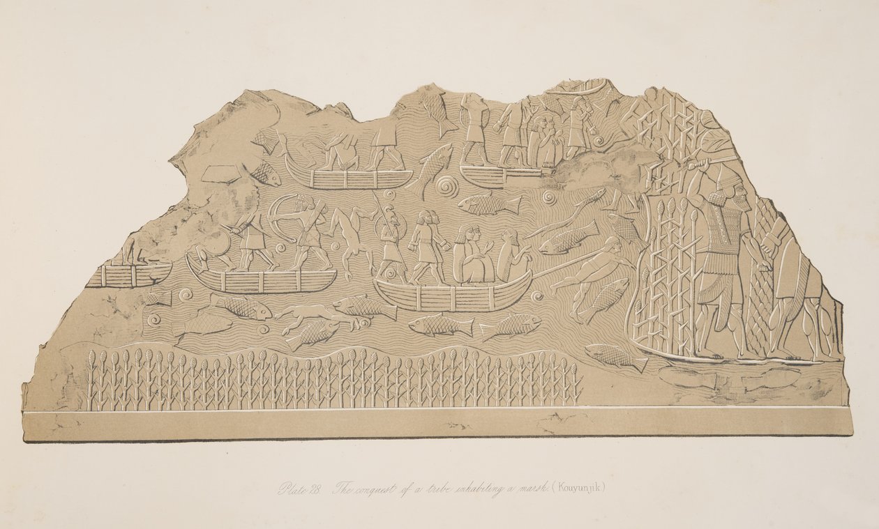 Die Eroberung eines Stammes, der in einem Sumpf lebt (Kouyunjik), aus Denkmäler von Ninive, veröffentlicht 1849 von Austen Henry Layard