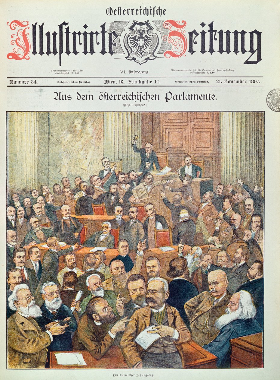 Eine stürmische Sitzung im österreichischen Parlament in Wien, 1897 von Austrian School