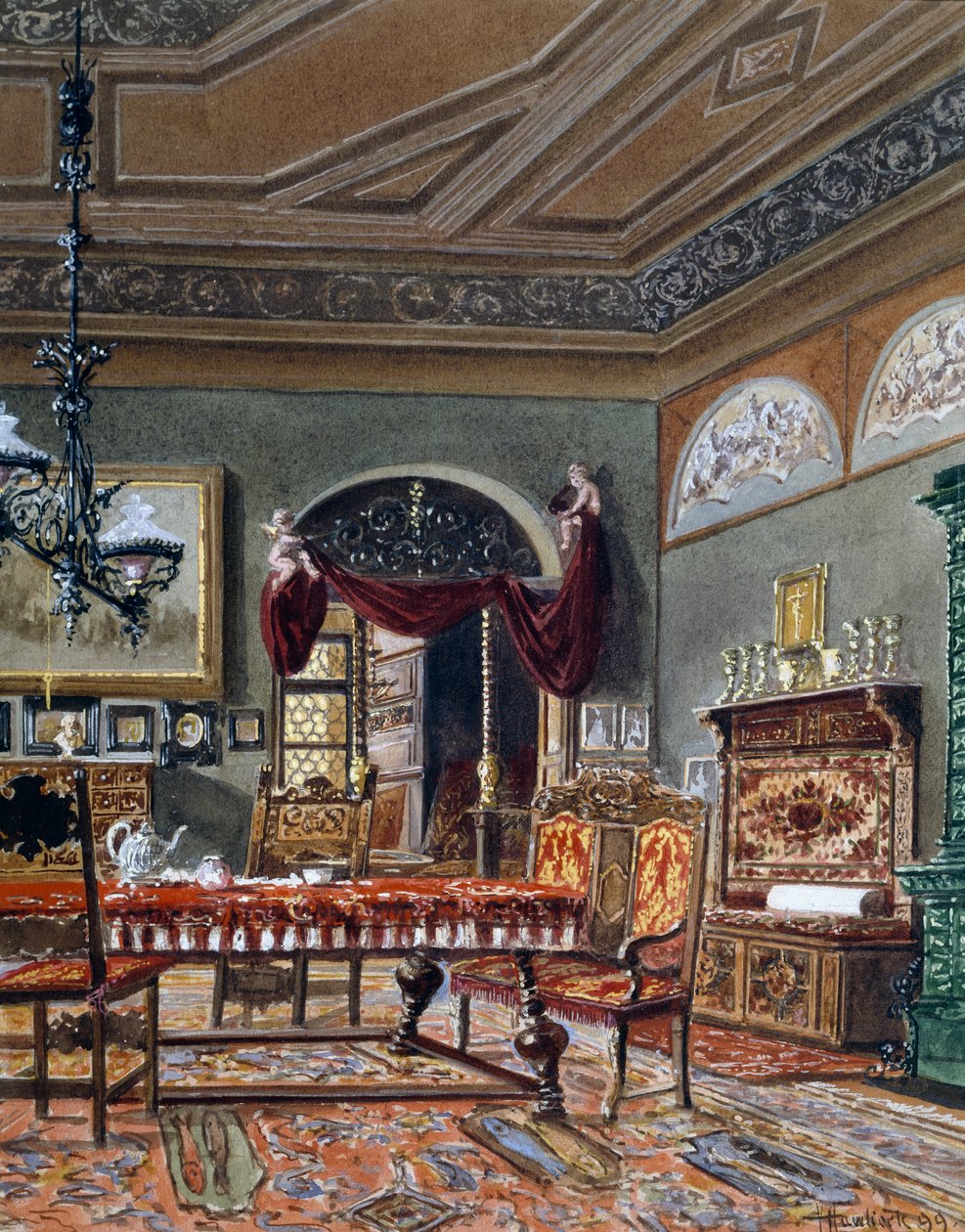 Biedermeier-Halle, Aquarell, Österreich von Austrian School