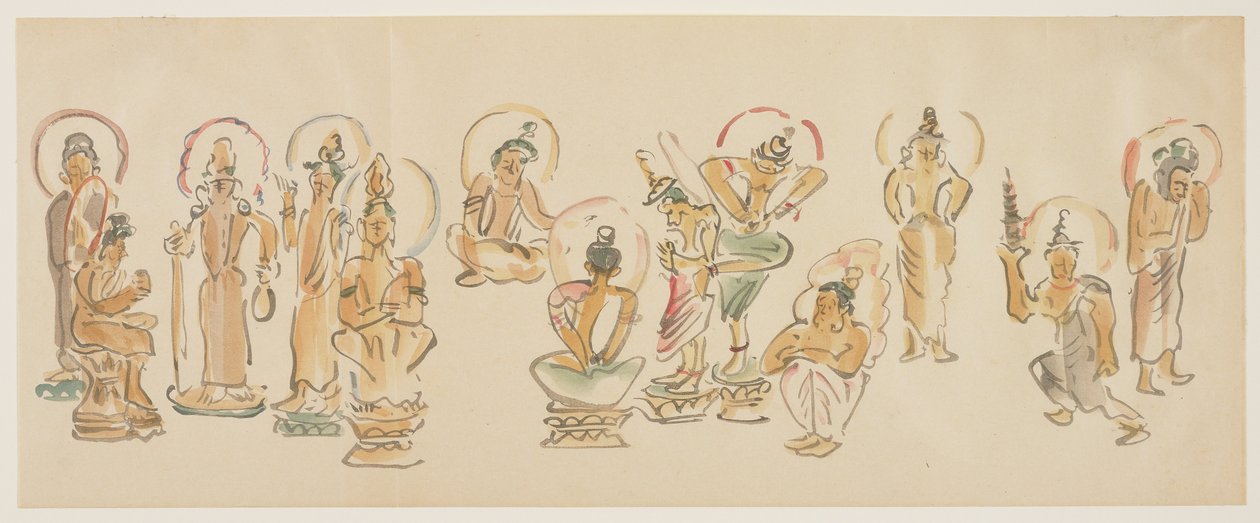 Karikaturen des Asakusa Kannon-Tempels, ca. 1900 von Awashima Kangestu