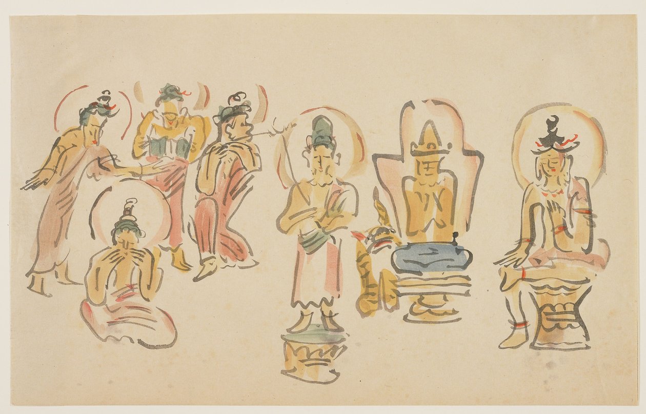 Karikaturen des Asakusa Kannon-Tempels A, ca. 1900 von Awashima Kangestu