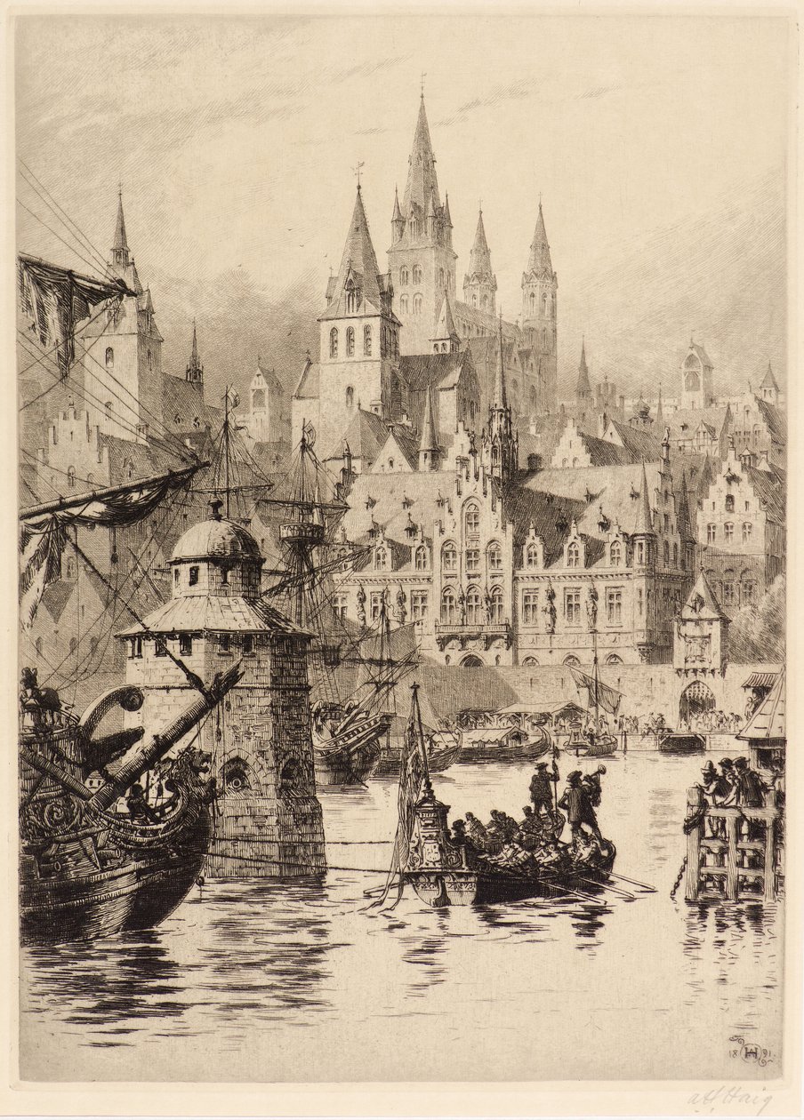 Gotische Türme und Fluss, Köln von Axel Haig