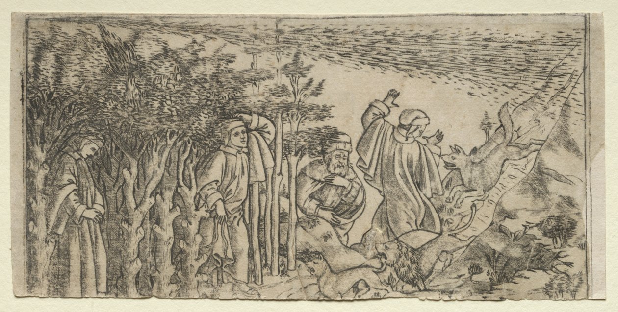 Dante verirrt sich im Wald: Flucht und Begegnung mit Virgil, Canto I von Baccio Baldini