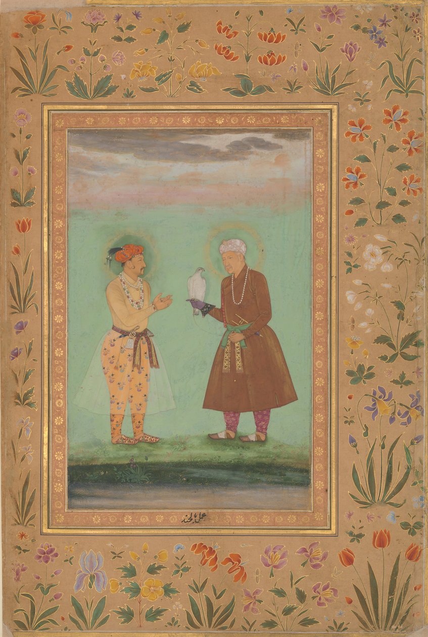 Jahangir und sein Vater Akbar, Folio aus dem Shah Jahan Album von Balchand