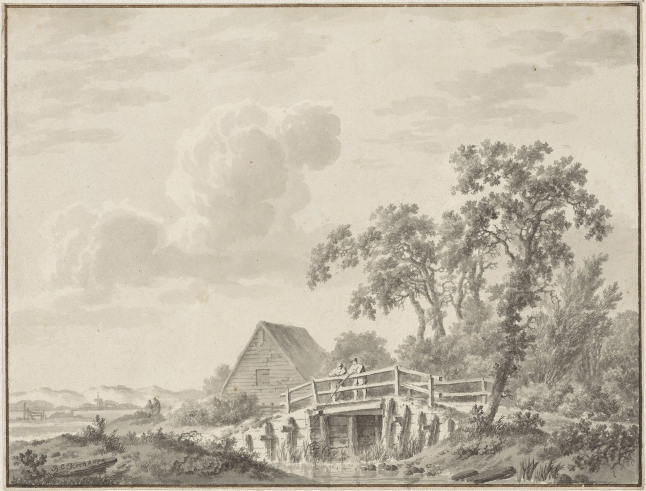 Landschaft an einem Dünensaum mit einem Fischer von Barend Cornelis Koekkoek