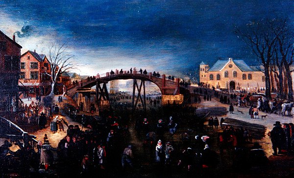 Eine Winterlandschaft mit Schlittschuhläufern und Spielern, ca. 1640-50 von Barent (follower of) Avercamp