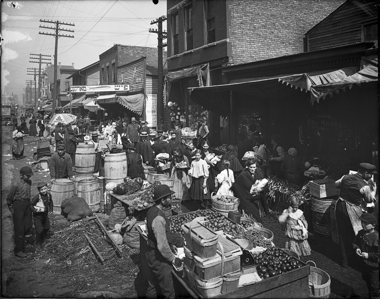 Maxwell Street Markt, Chicago, Illinois, USA, um 1905 von Barnes and Crosby