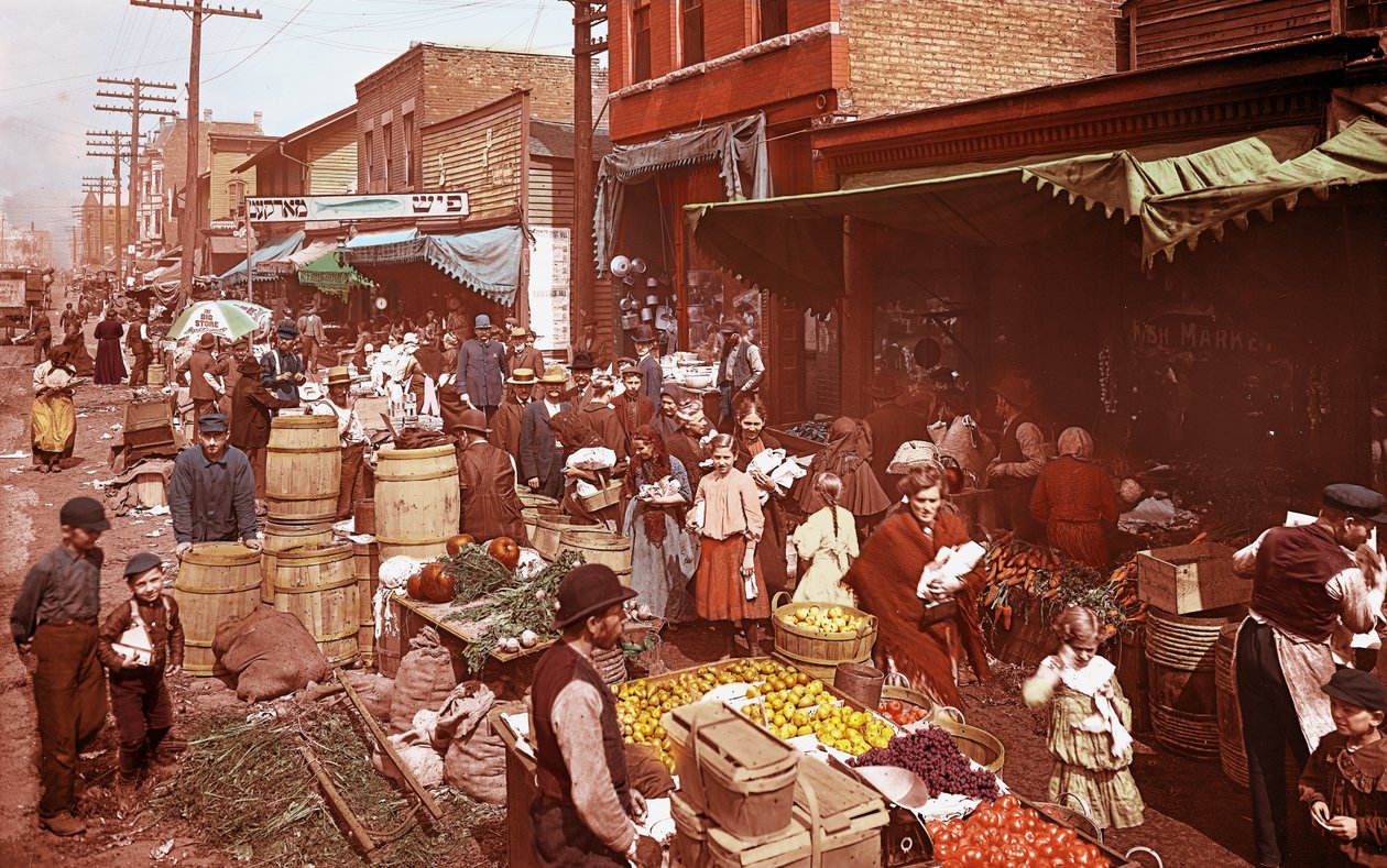 Maxwell Street Markt, Chicago, Illinois, USA, ca. 1905 von Barnes and Crosby
