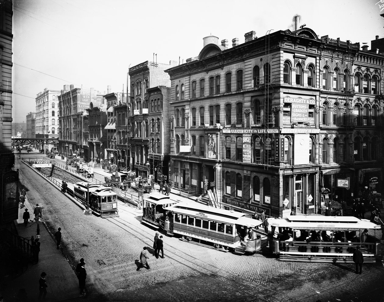 Straßenbahnen verlassen den LaSalle Street Tunnel, Chicago, Illinois, USA, ca. 1905 von Barnes and Crosby