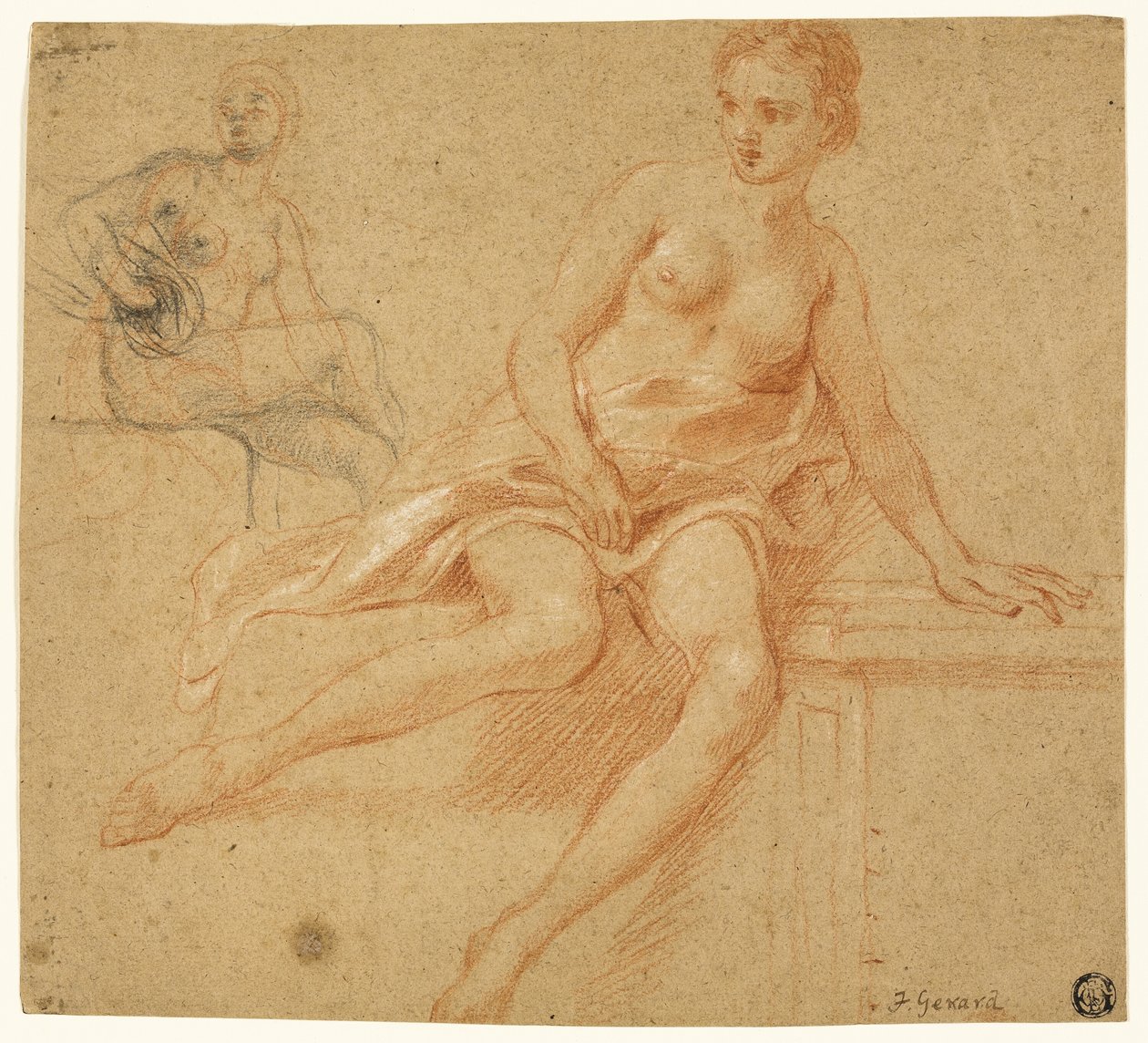Zwei Skizzen einer sitzenden weiblichen Aktfigur von Baron François Pascal Simon Gérard