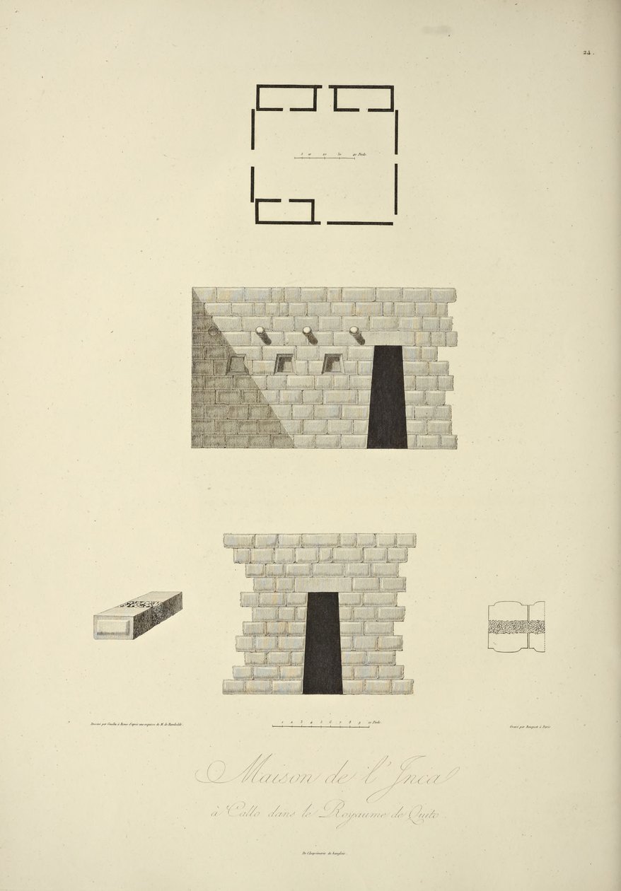 Haus des Inka in Callo im Königreich Quito, gezeichnet von Gmelin, graviert von Bouquet, Illustration aus "Vues des Cordillères et Monumens des Peuples Indigènes de l