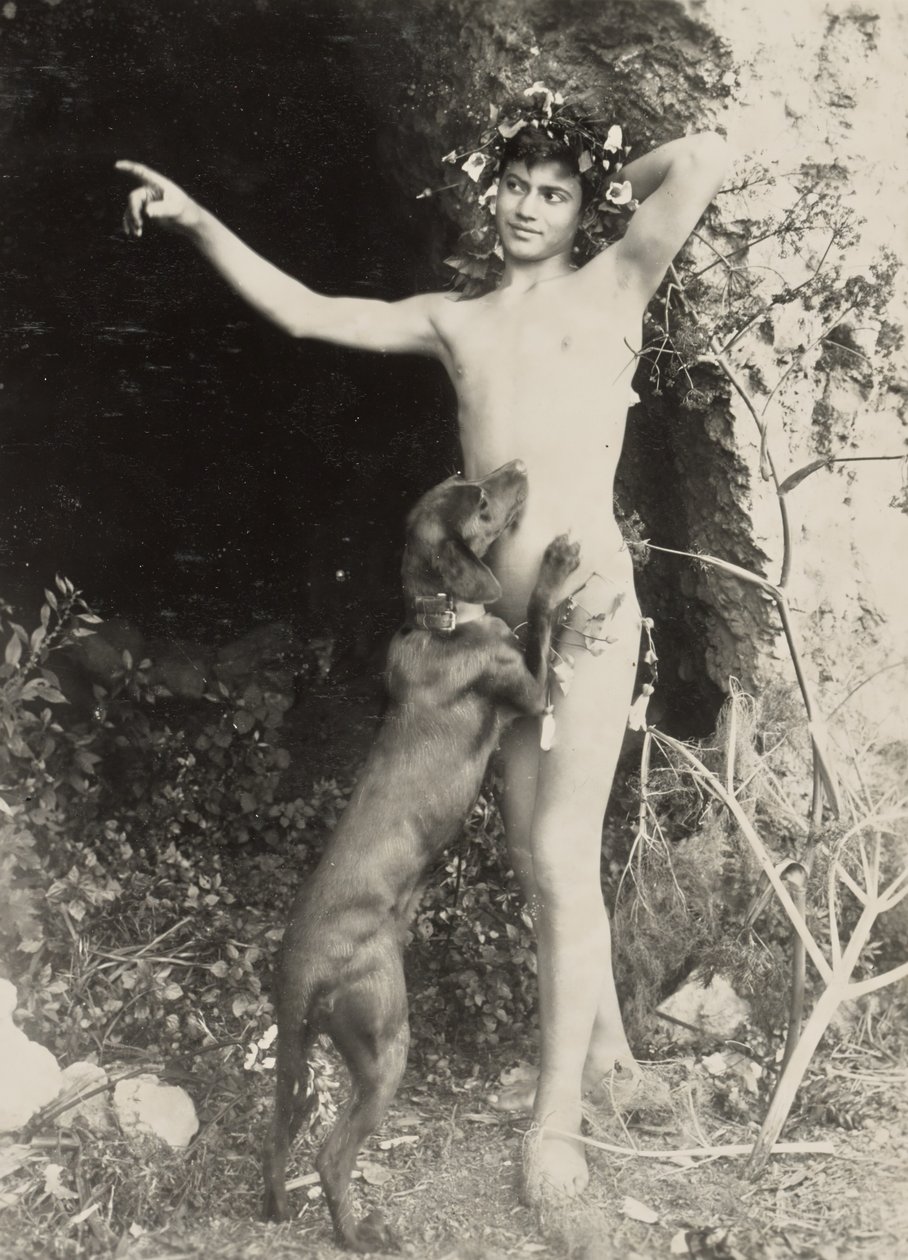 Nackter Jüngling mit Hund von Baron Wilhelm von Gloeden