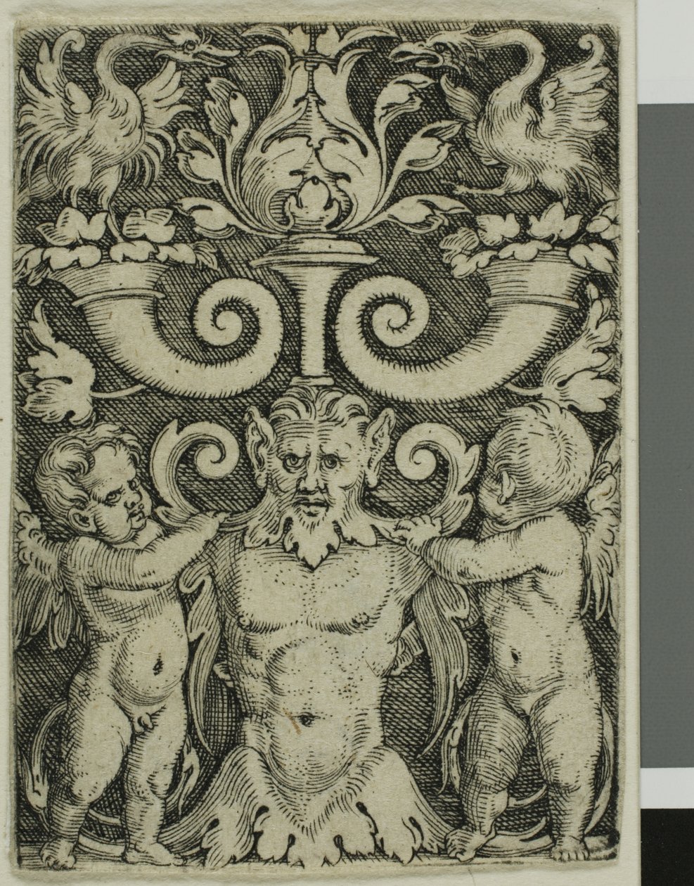 Ornament mit einer männlichen Halbfigur zwischen zwei Genien von Barthel Beham