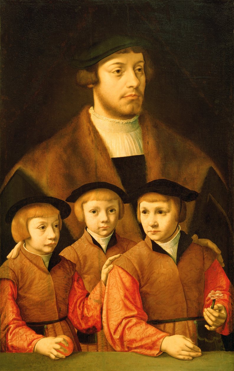 Porträt eines Mannes und seiner drei Söhne, späte 1530er bis frühe 1540er Jahre von Bartholomaeus Bruyn