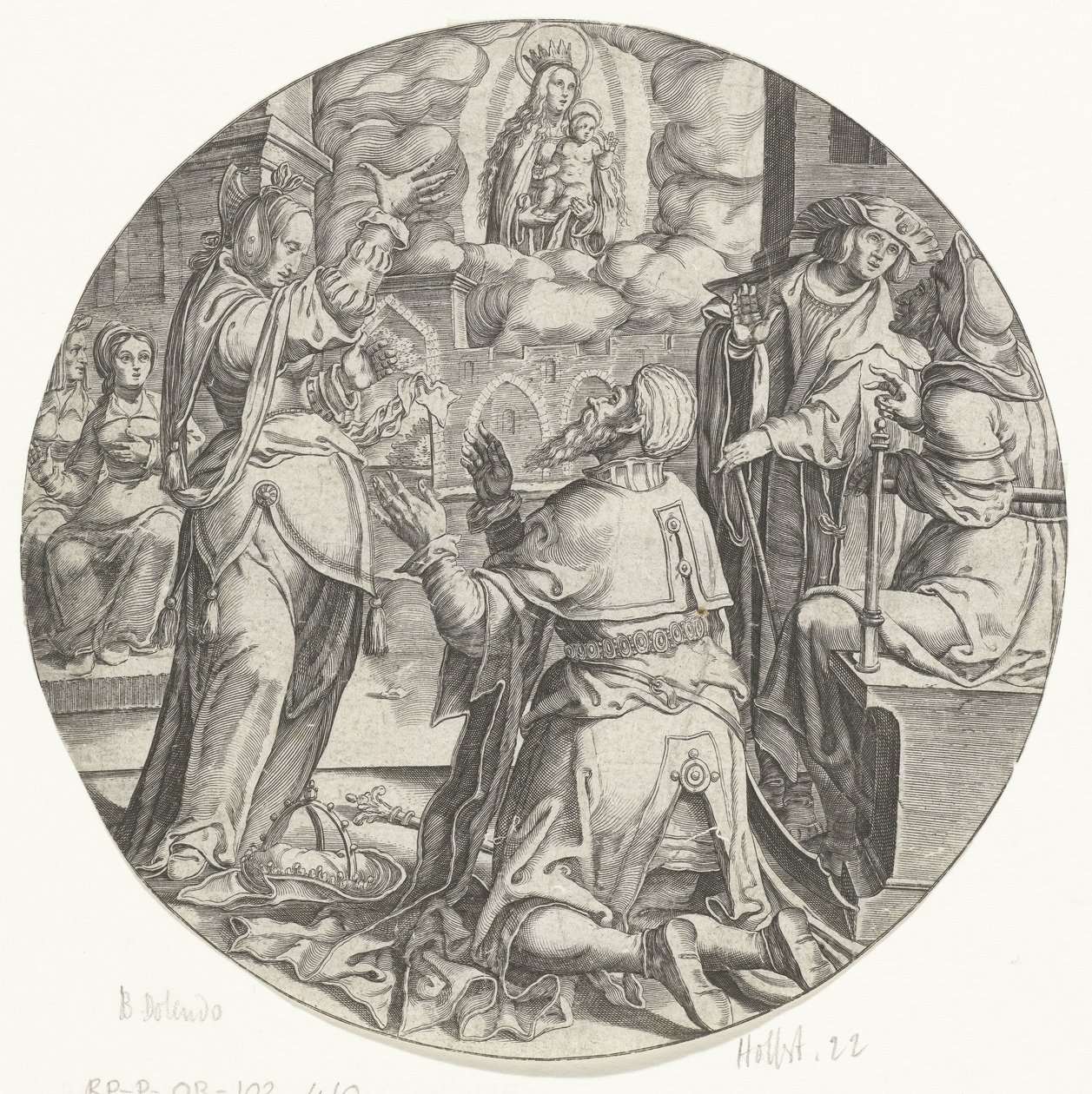 Maria mit dem Kind erscheint Kaiser Augustus von Bartholomeus Willemsz. Dolendo