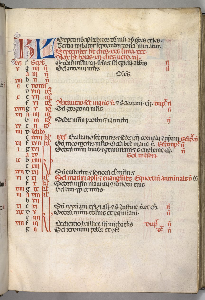Missale: Fol. 7r: September Kalenderseite, 1469 von Bartolomeo Caporali
