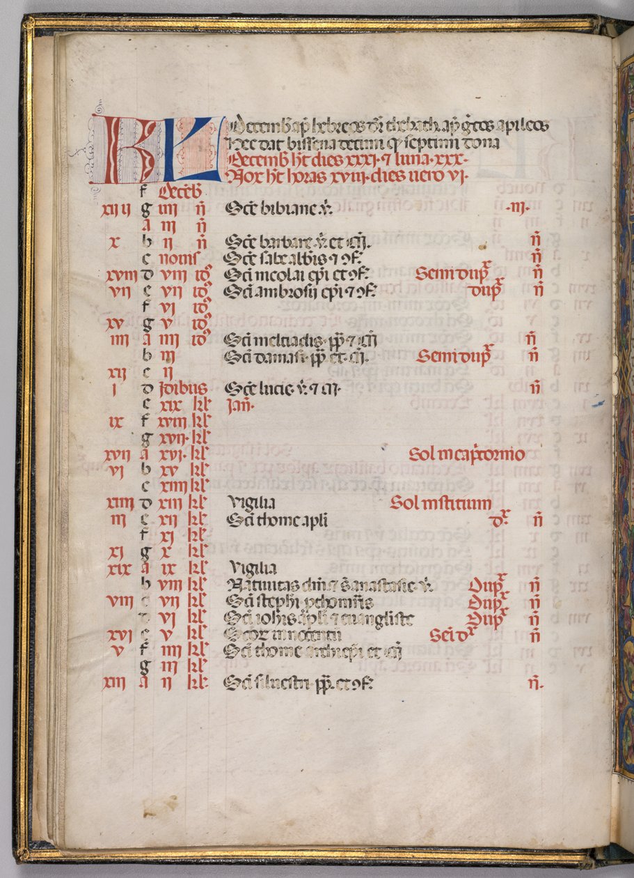 Missale: Fol. 8v: Dezember Kalenderseite, 1469 von Bartolomeo Caporali