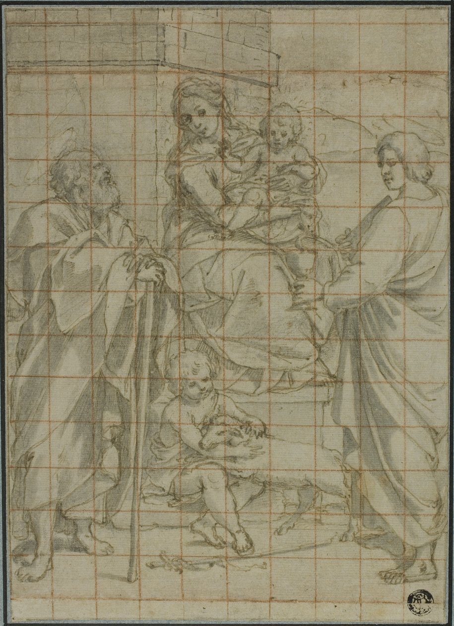 Heilige Familie mit dem heiligen Johannes dem Evangelisten und dem kleinen Johannes dem Täufer von Bartolomeo Cesi