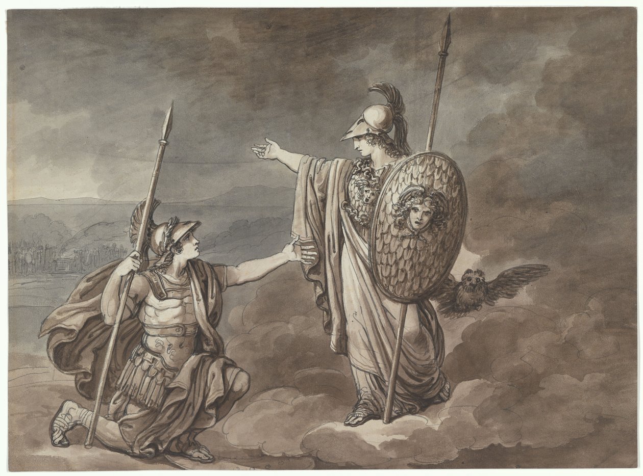 Athene erscheint Telemachos (dem Sohn des Odysseus), Illustration zu Telemaco aus Homers Odyssee von Bartolomeo Pinelli