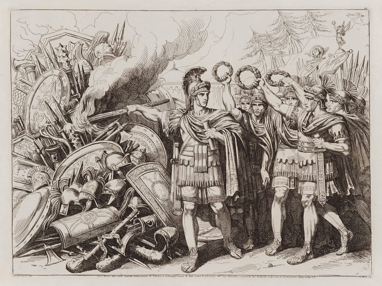Gaius Marius verbrennt die Waffen der Kimbern und Teutonen von Bartolomeo Pinelli