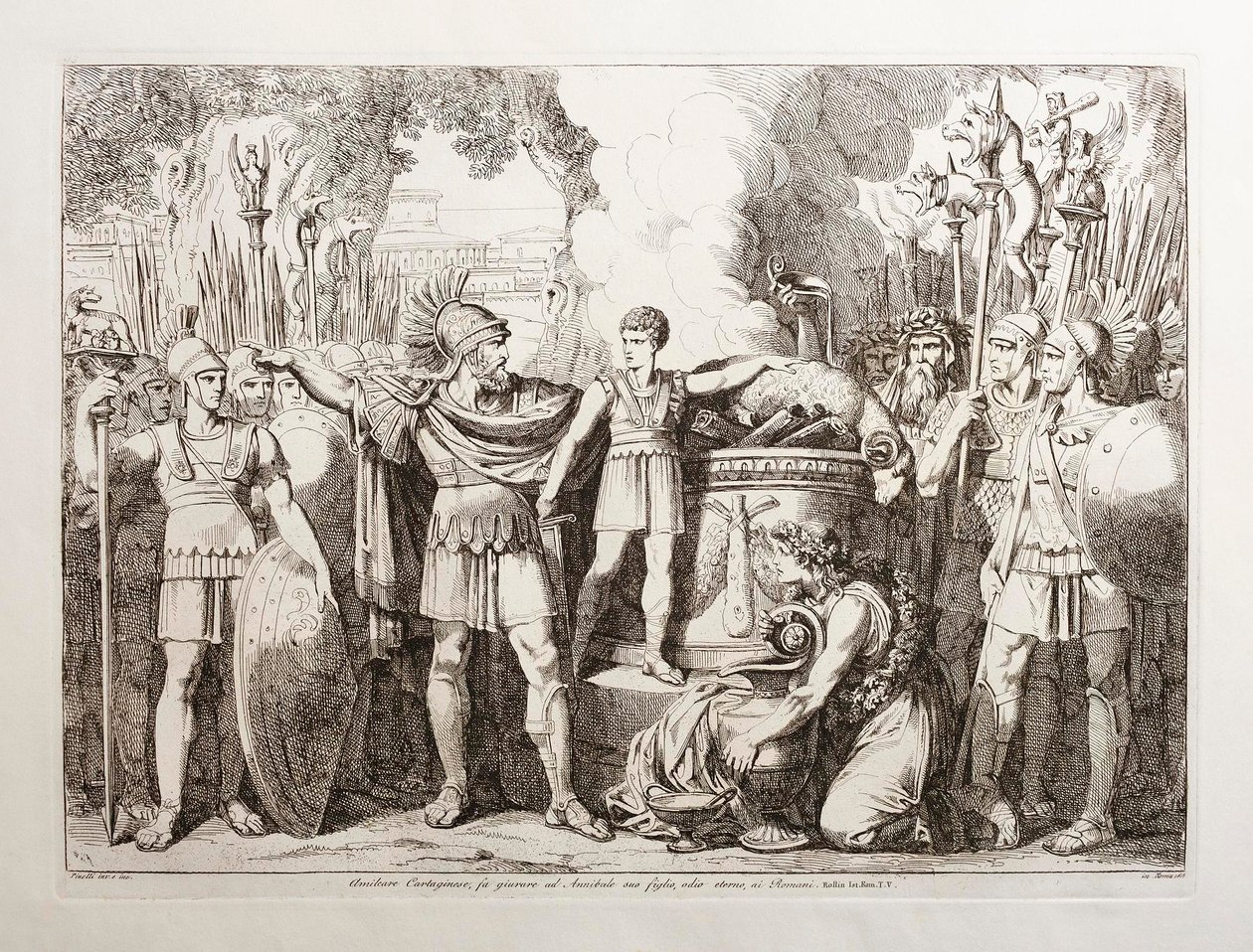 Hamilkar Barkas lässt seinen Sohn Hannibal ewigen Hass auf die Römer schwören von Bartolomeo Pinelli