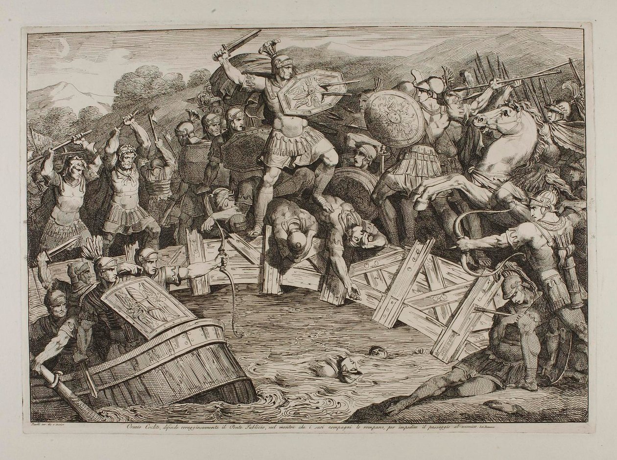 Orazio Coclite kämpft auf der Ponte Sublico von Bartolomeo Pinelli