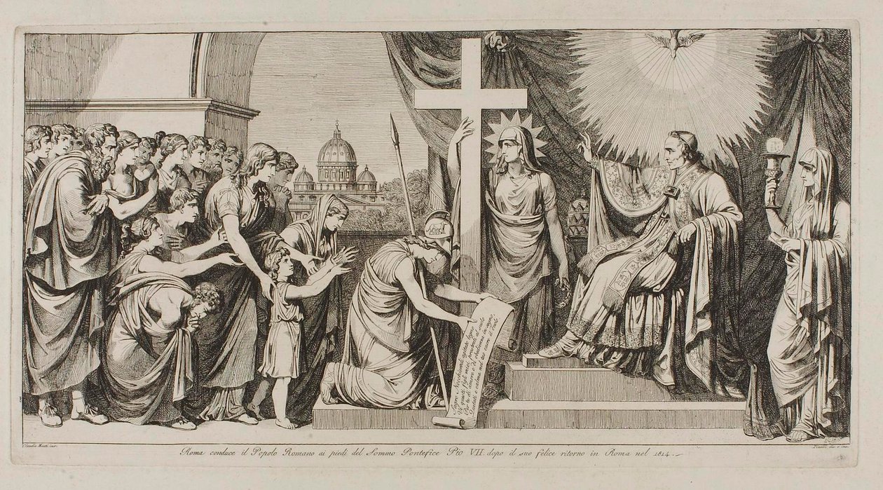 Rom führt das römische Volk zu Pius VII. nach seiner Rückkehr nach Rom 1814 von Bartolomeo Pinelli