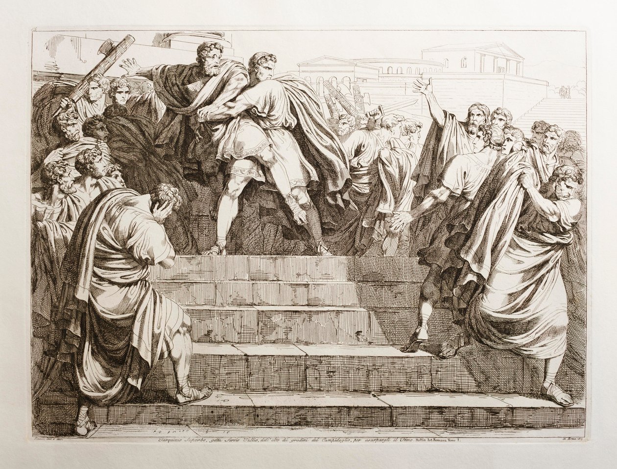 Tarquinius Superbus wirft Servius Tullius die Treppe des Kapitols hinunter von Bartolomeo Pinelli
