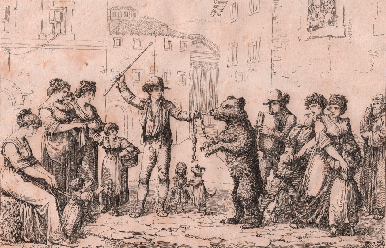 Der Bärentanz in Rom, Radierung von Bartolomeo Pinelli von Bartolomeo Pinelli