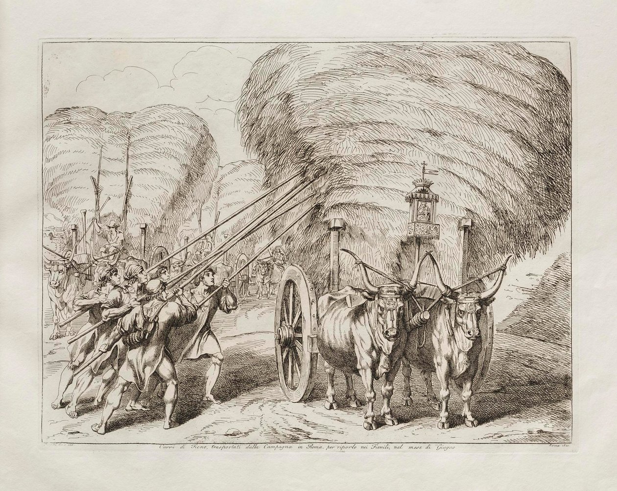 Wagen mit Heu, die im Juni aus dem Land nach Rom transportiert werden, um in die Scheunen gebracht zu werden von Bartolomeo Pinelli