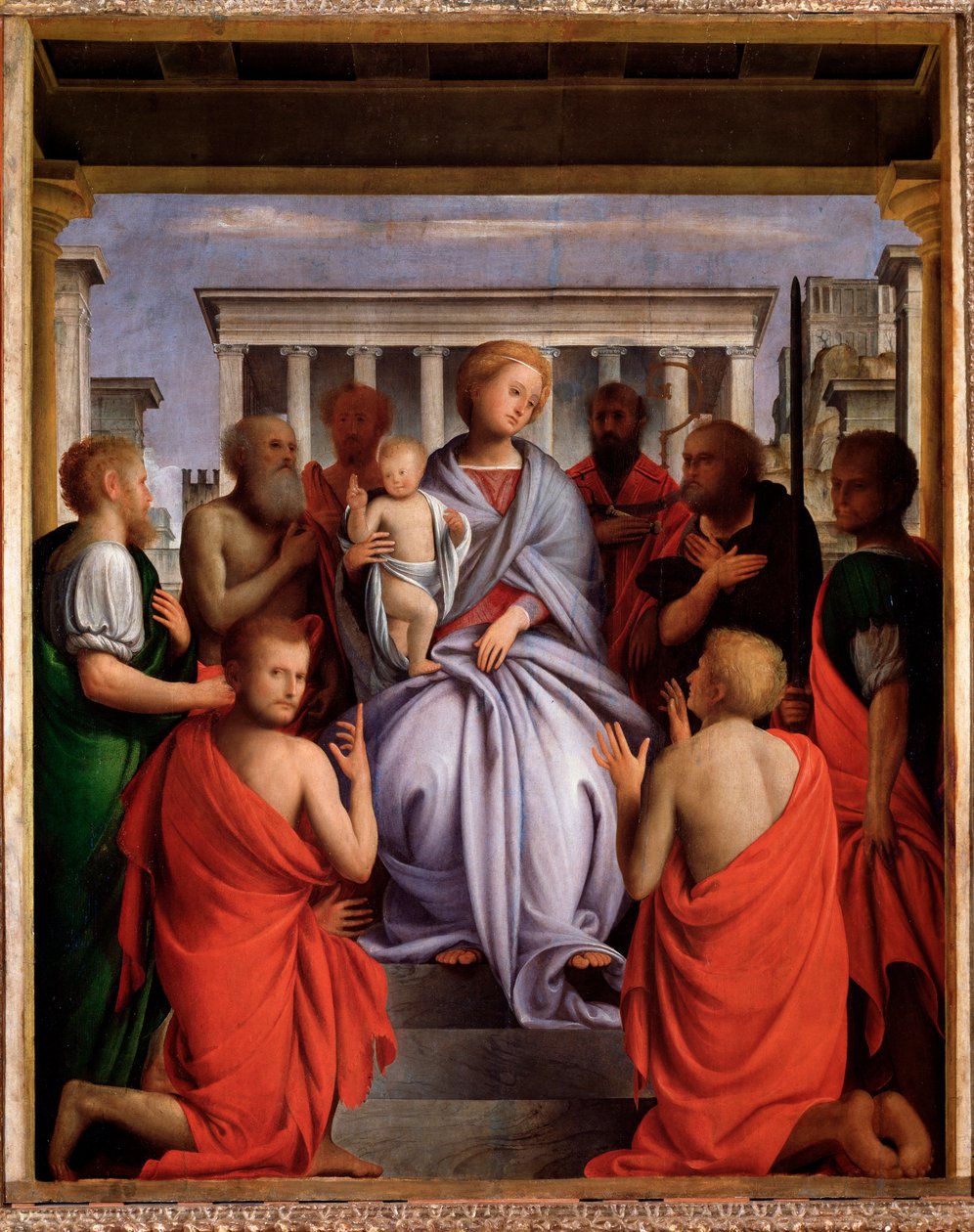 Madonna mit Kind und acht Heiligen von Bartolomeo Suardi Bramantino