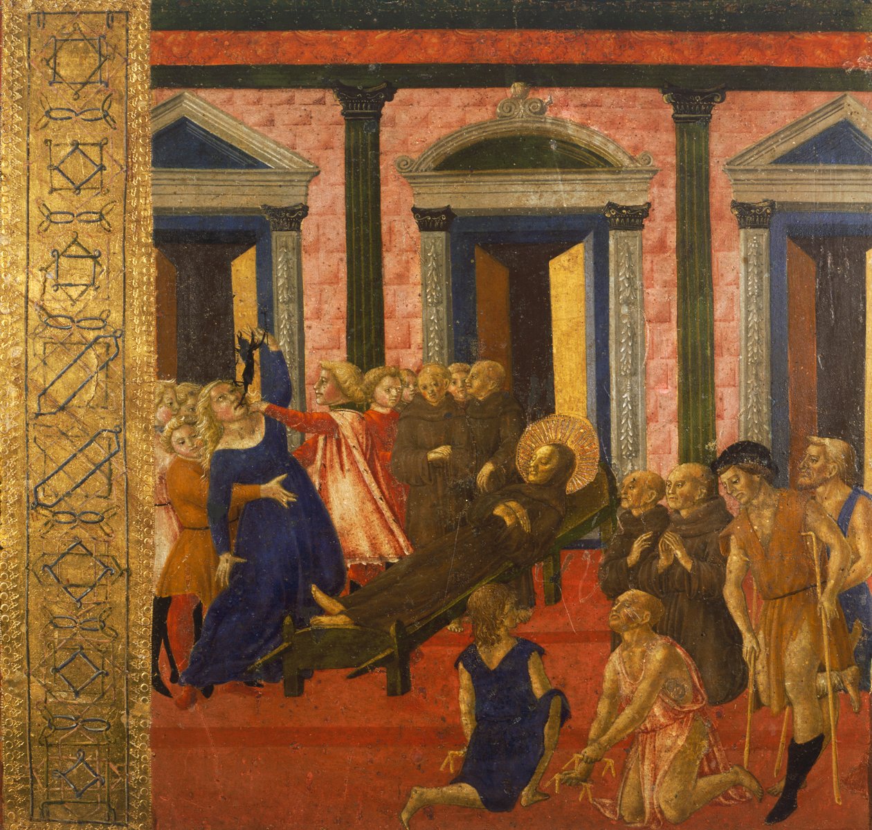 San Bernardino exorziert eine besessene Frau, von Neroccio di Bartolomeo (1447-1500), Gemälde, Palazzo Pubblico, Siena, Italien von Bartolomeo di Neroccio