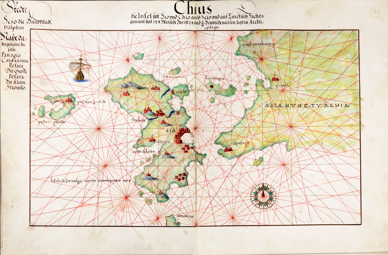 Karte von Chius (Chios, Griechenland) von Battista Agnese
