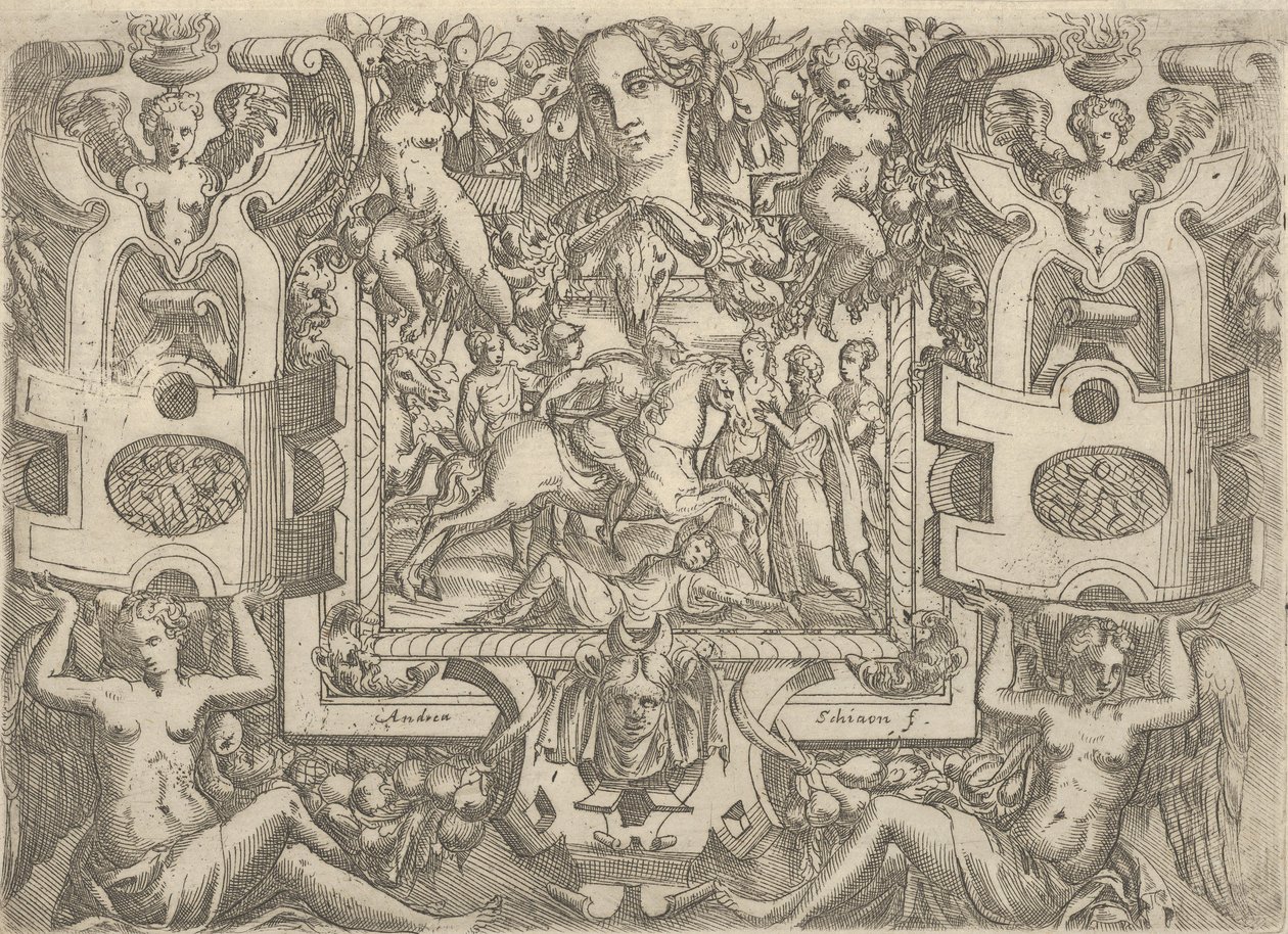 Figur zu Pferd, die ein Schwert hält und über eine am Boden liegende Figur reitet, ca. 1540-80 von Battista del Moro