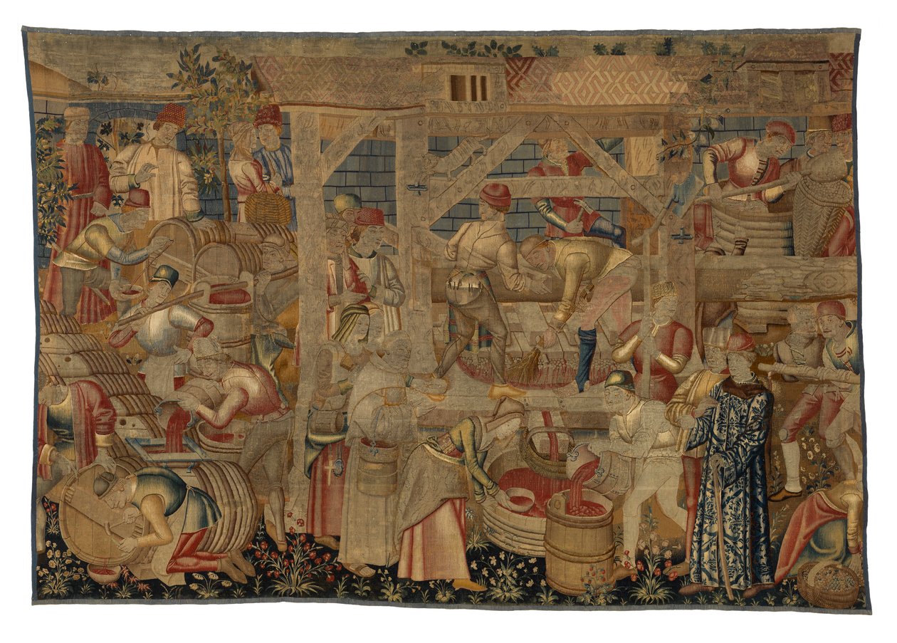Wandteppich, der die Weinpresser darstellt, aus Tournai, um 1460-70 (Wolle) von Belgian School