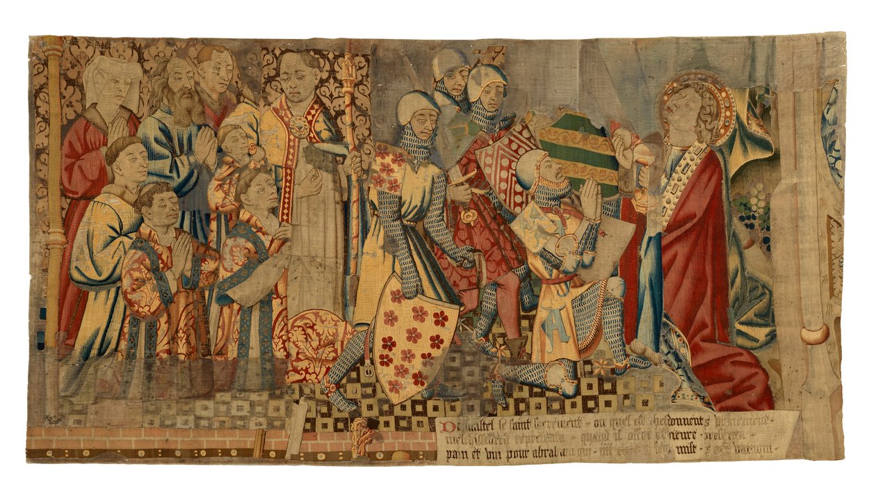 Wandteppichfragmente aus einem Wandteppich, der die Sieben Sakramente darstellt, hergestellt in Tournai, Belgien von Belgian School
