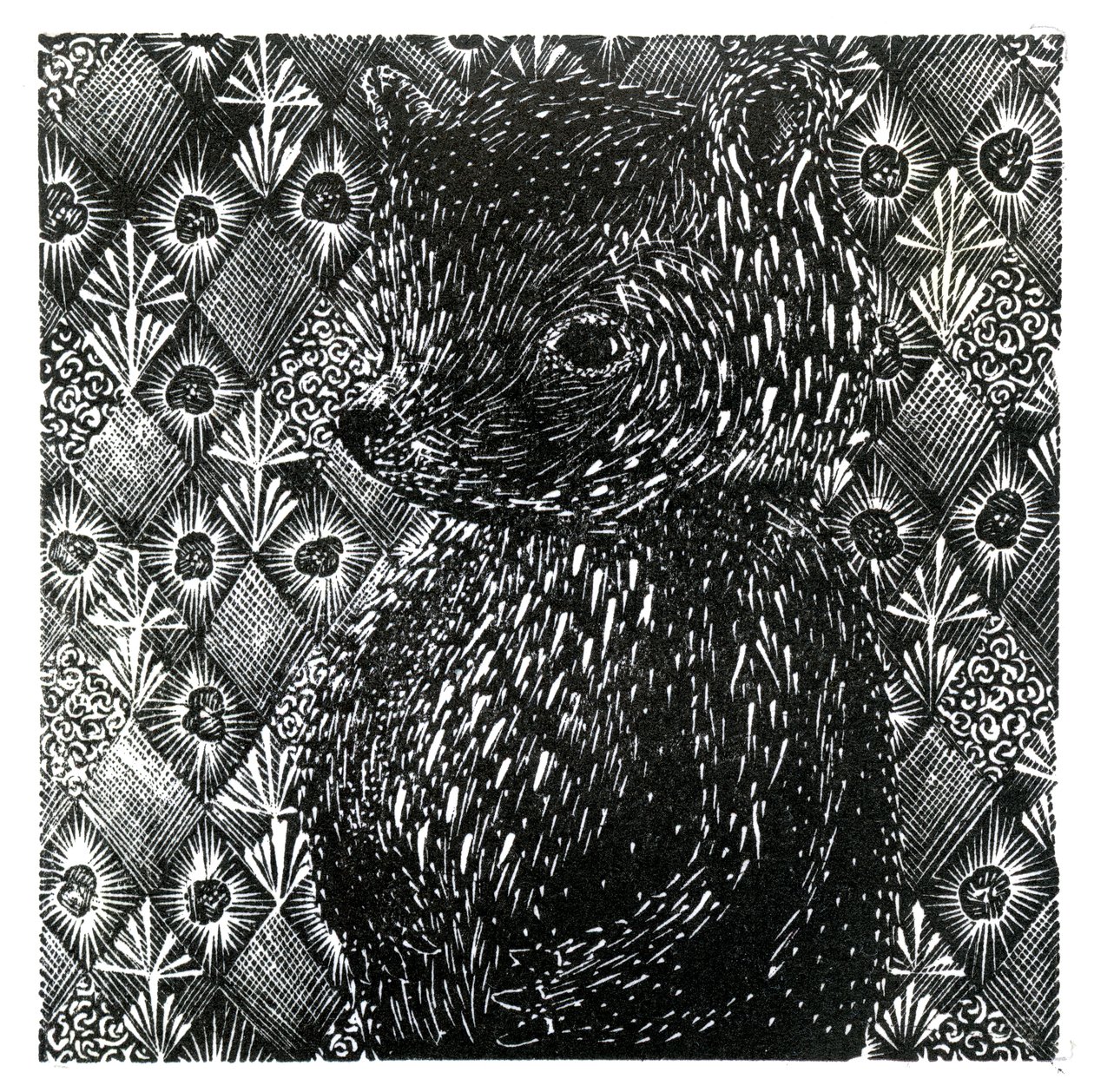 Ursus arctos ssp. domesticus, 2013 (Holzschnitt auf Papier) von Bella Larsson