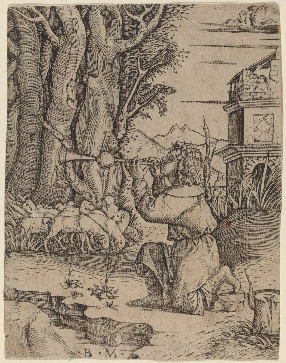 Hirte mit Platerspiel von Benedetto Montagna