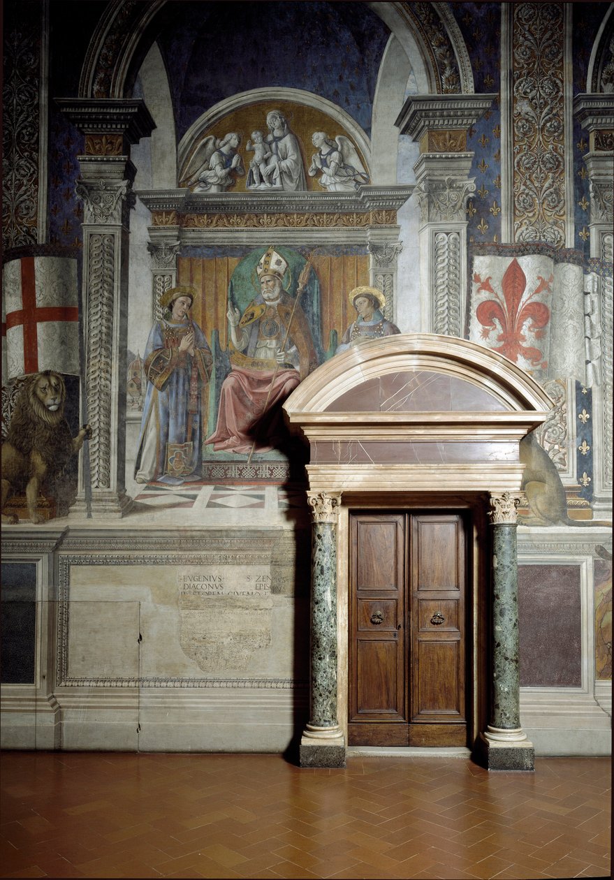 Heiliger Zenobius, Heiliger Laurentius und Heiliger Stephanus (Lilienhalle) (Fresko) von Benedetto da Maiano