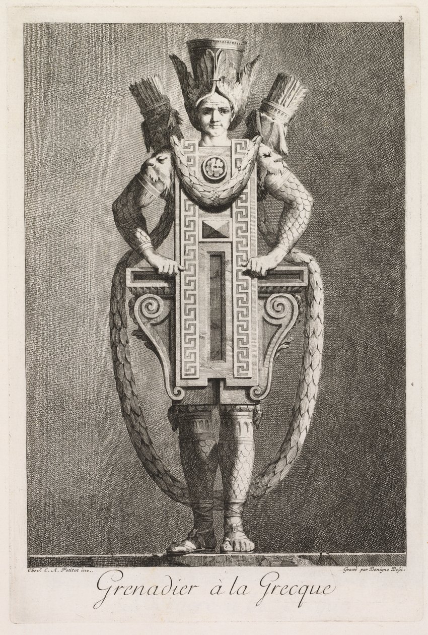 Maskerade à la Grecque: Grenadier à la Grecque (Tafel 3) von Benigno Bossi
