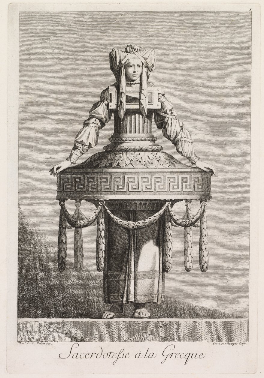 Maskerade à la Grecque: Priesterin à la Grecque (Tafel 8) von Benigno Bossi