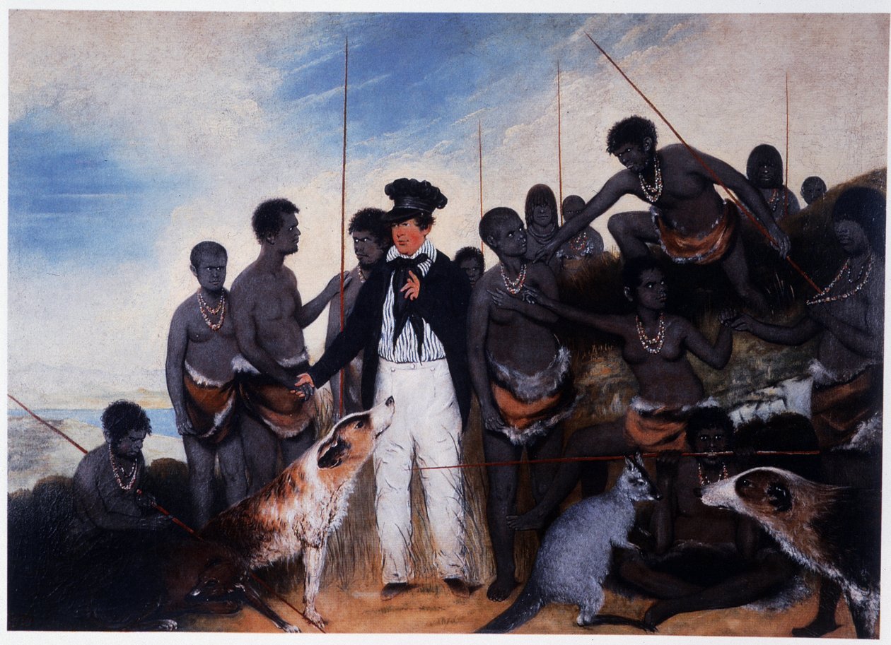 Die Versöhnung: Treffen eines Siedlers mit einer Gruppe von Aborigines in Australien von Benjamin Duterrau