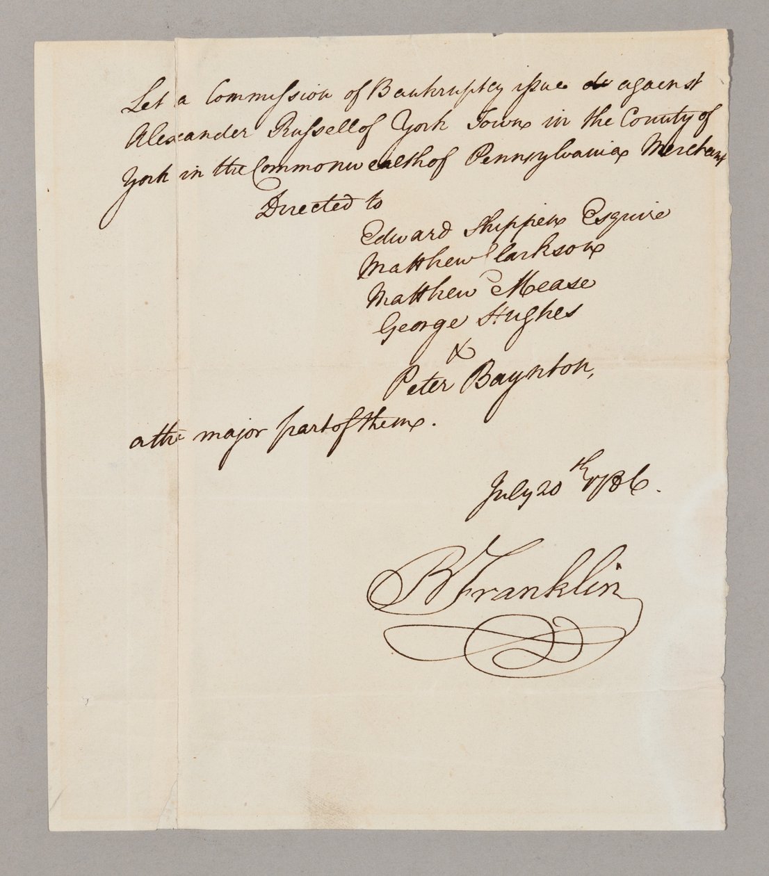 Konkurskommission, 20. Juli 1786 von Benjamin Franklin