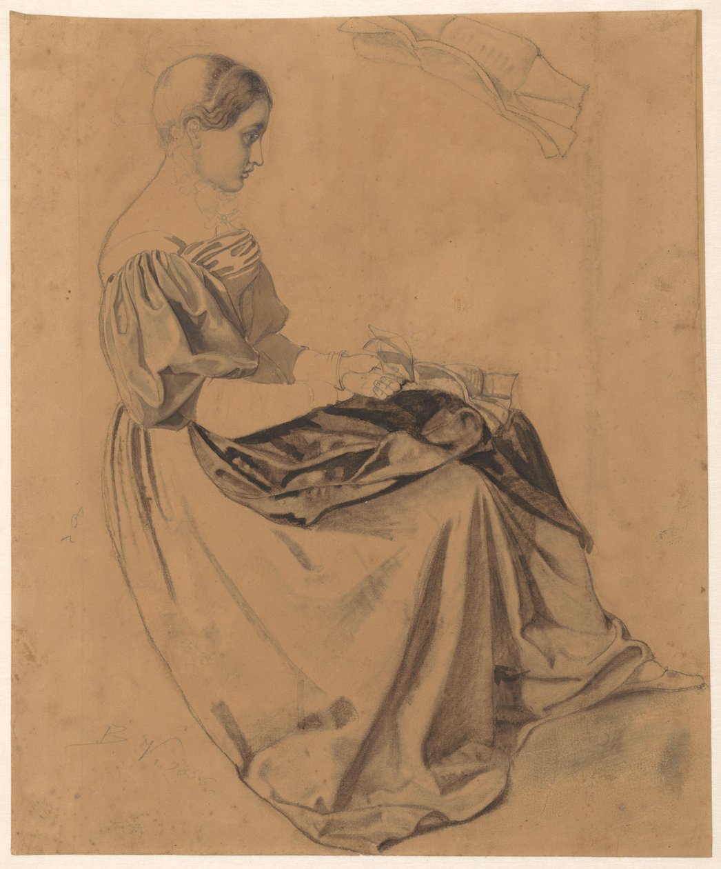 Sitzendes Mädchen mit einem Brief; der Brief oben wiederholt von Benjamin Vautier
